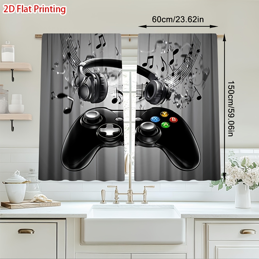 Office Tech For Home - 2pcs Game Controller Curtains Headphone Music