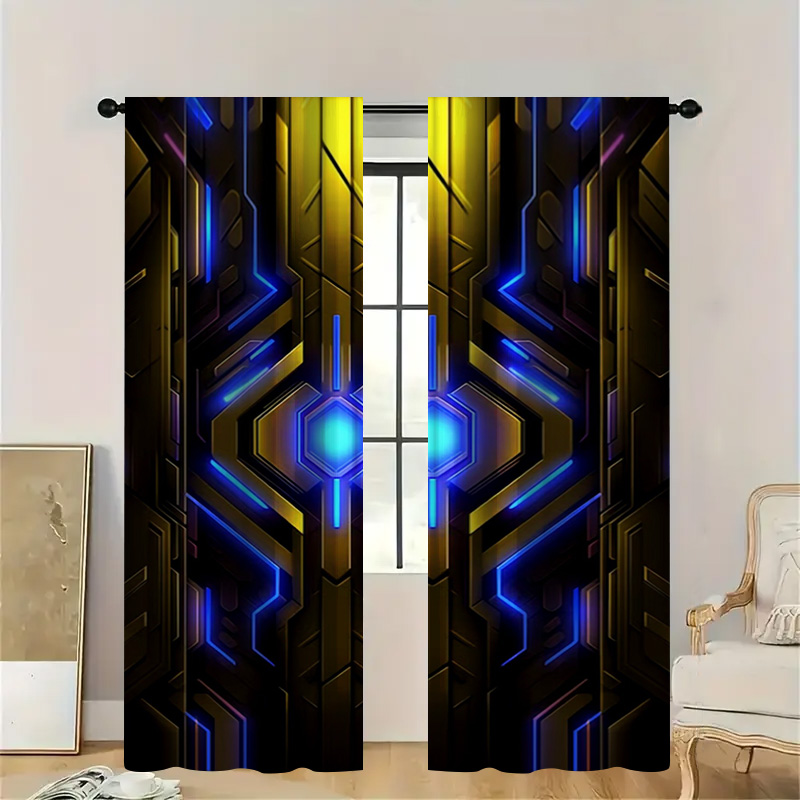 2pcs Geometric Tech Curtains w - Office Tech For Home 评论和价格