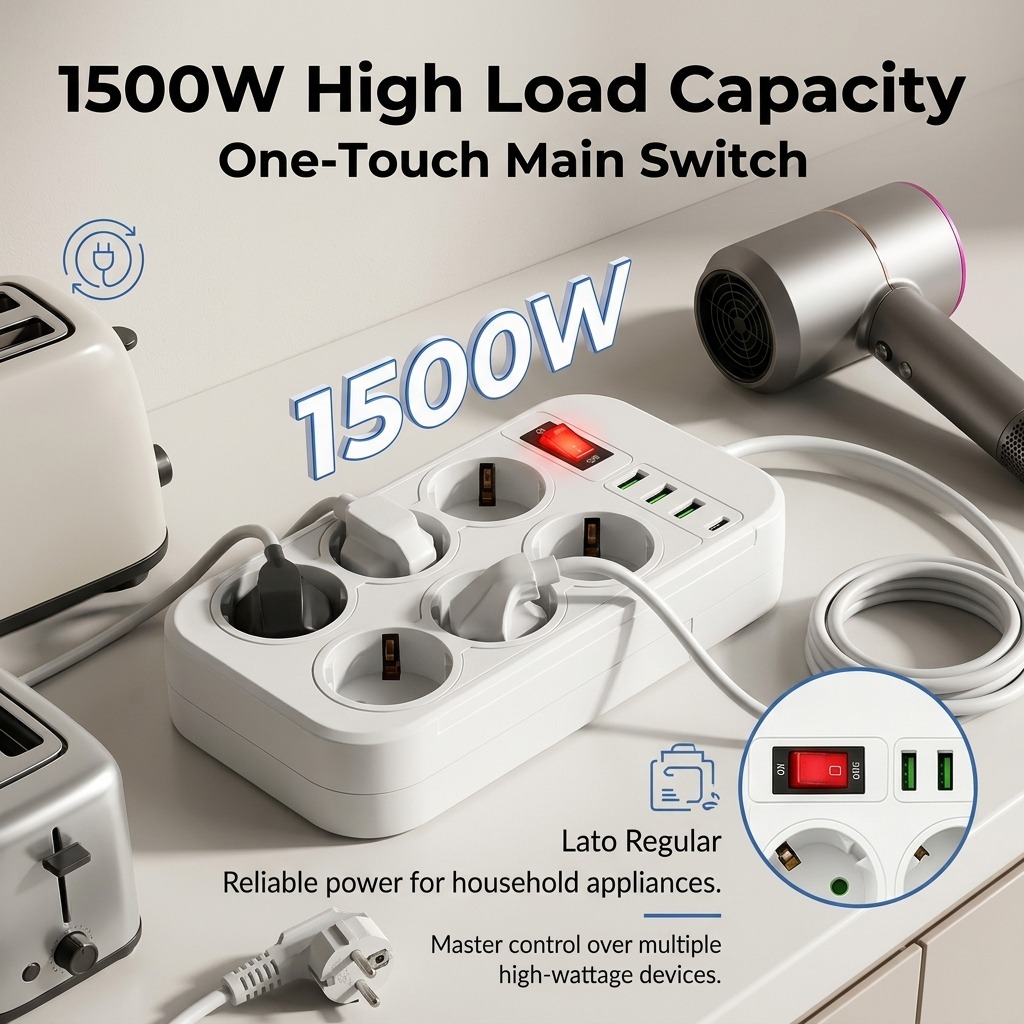 1500W EU Power Strip 6 AC Outl - Office Technician 评论和价格